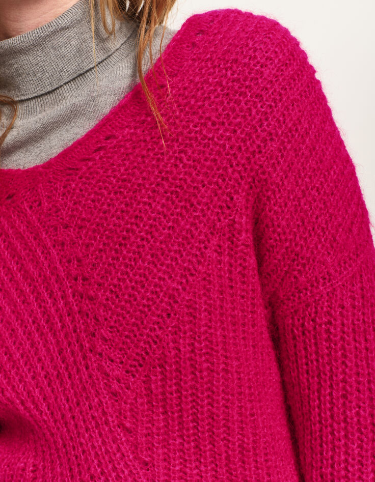 TYLER - Pull rose tricot côtelé mohair mélangé-4