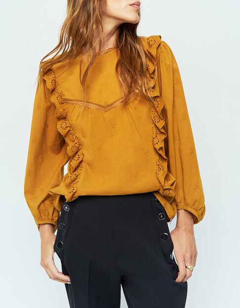 CATALINA - Blouse miel brodée avec volants - One Step