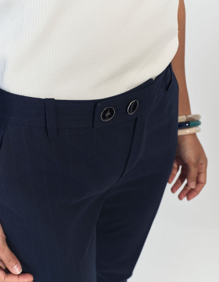 PETUNIA - Pantalon cigarette marine motif rayures tennis -4