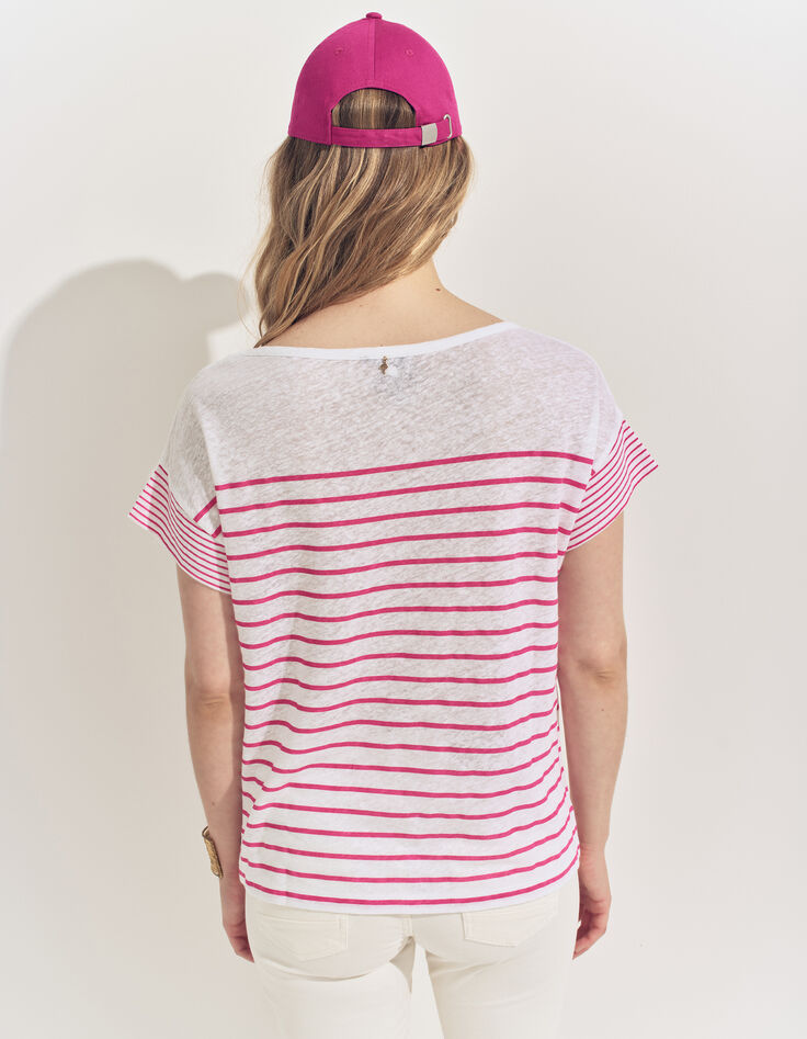 MOLLY- T-shirt blanc rayures rose et message-3
