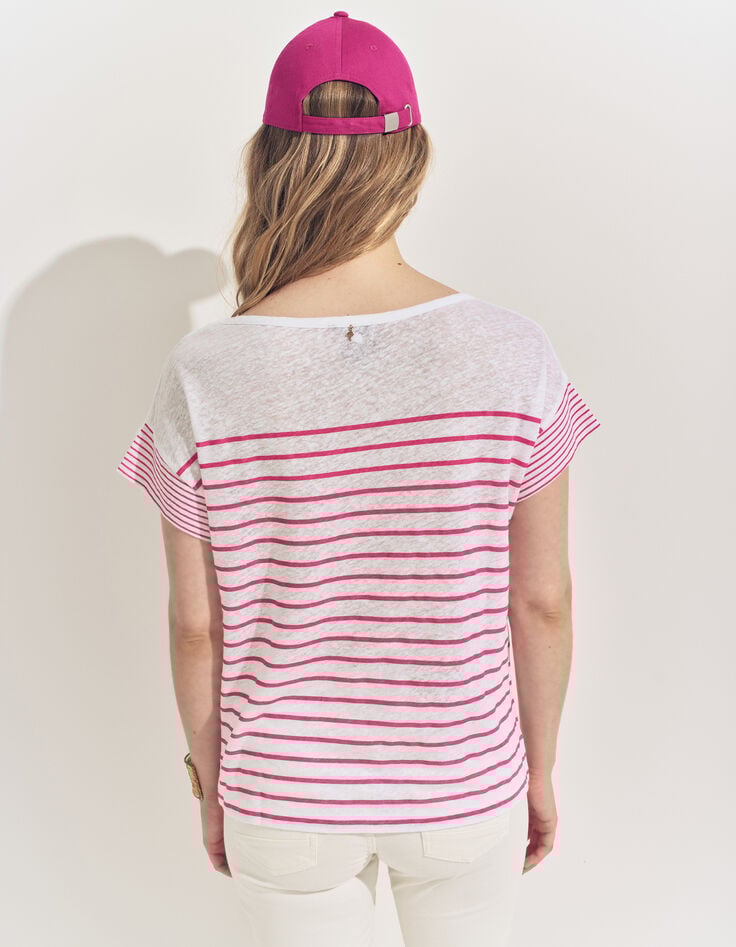 MOLLY- T-shirt blanc rayures rose et message-3 MOLLY- T-shirt blanc rayures rose et message-3