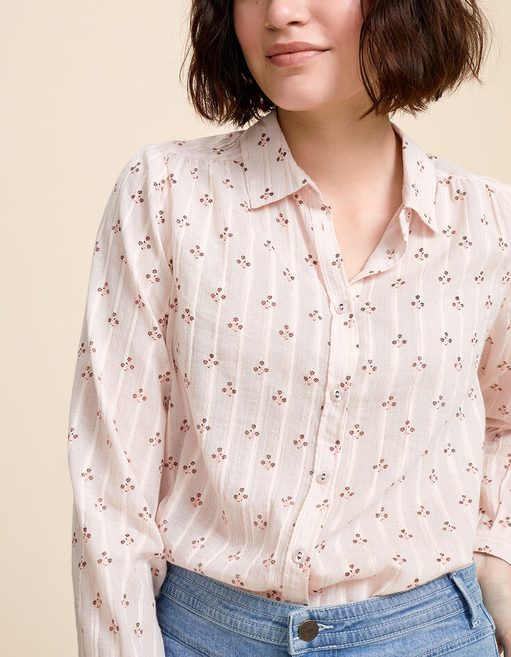 CHUT - Chemise rose poudré brodée à imprimé micro fleurs-2