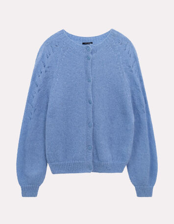 TOULON - Cardigan bleu tricot mohair m&eacute;lang&eacute;-1