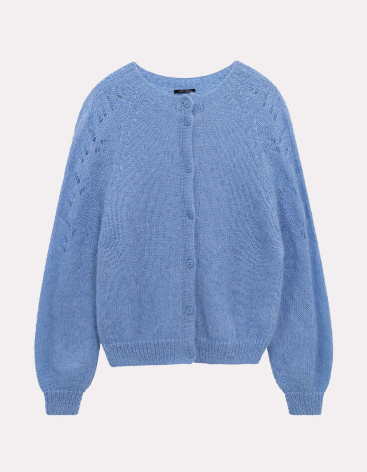 TOULON - Cardigan bleu tricot mohair m&eacute;lang&eacute;-1