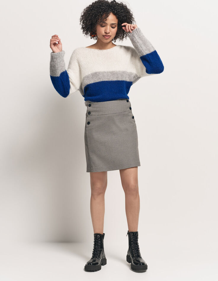 TIARA - Pull bleu tricot effet rayures color block-7 TIARA - Pull bleu tricot effet rayures color block-7
