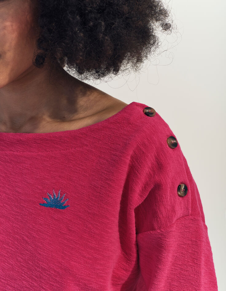 MALOU - T-shirt rose éponge coton bio broderie soleil -4