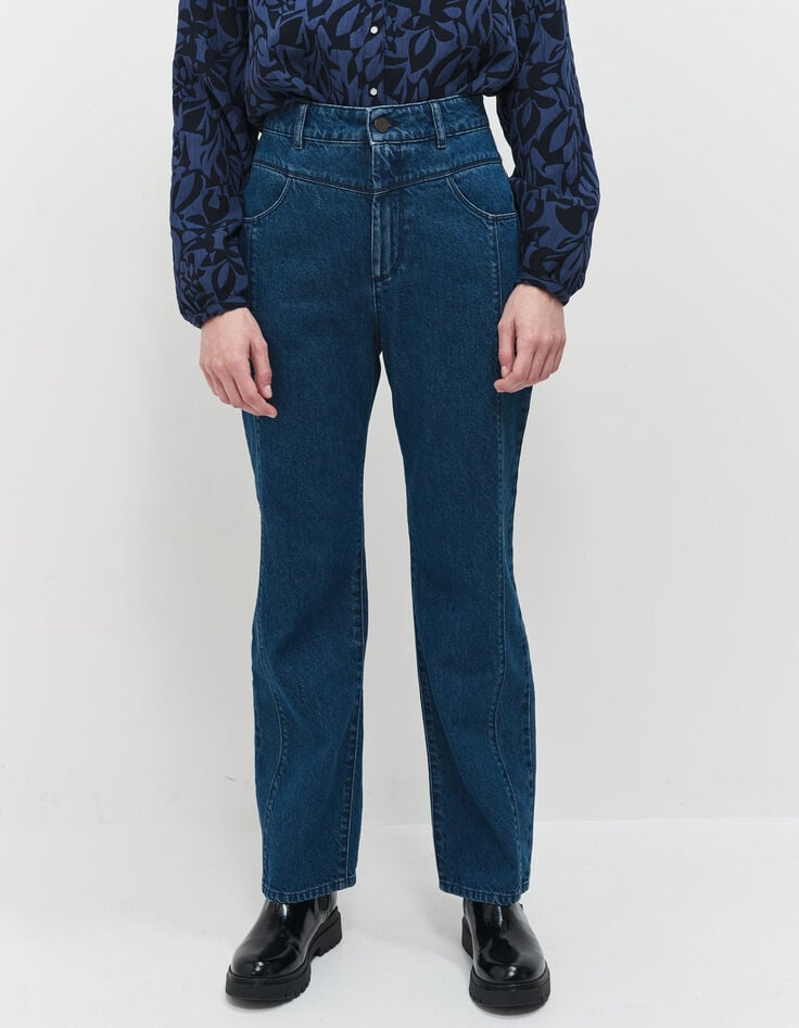 LE AVA - Jean droit medium wash 7/8e coutures placées-1 LE AVA - Jean droit medium wash 7/8e coutures placées-1