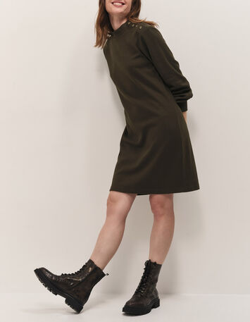 RAVEN - Robe kaki maille Interlock c&ocirc;tes plates-1