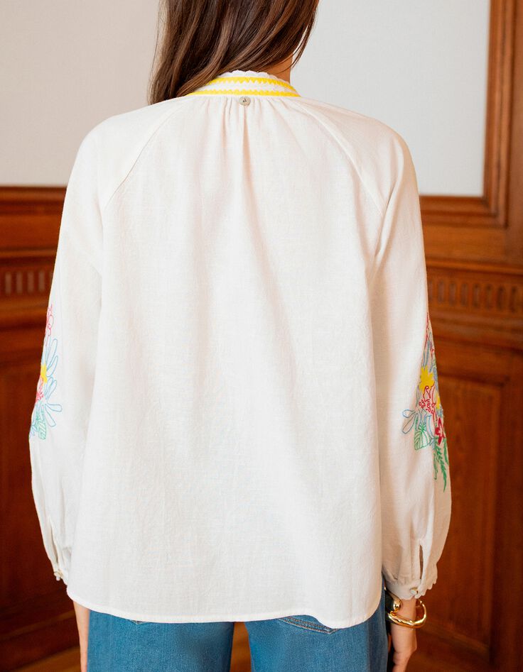 CORACAO - Chemise blanche broderies plac&eacute;es -3