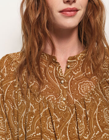 CHIKATO - Blouse jaune polyester recyclé harmonie fleurie-4