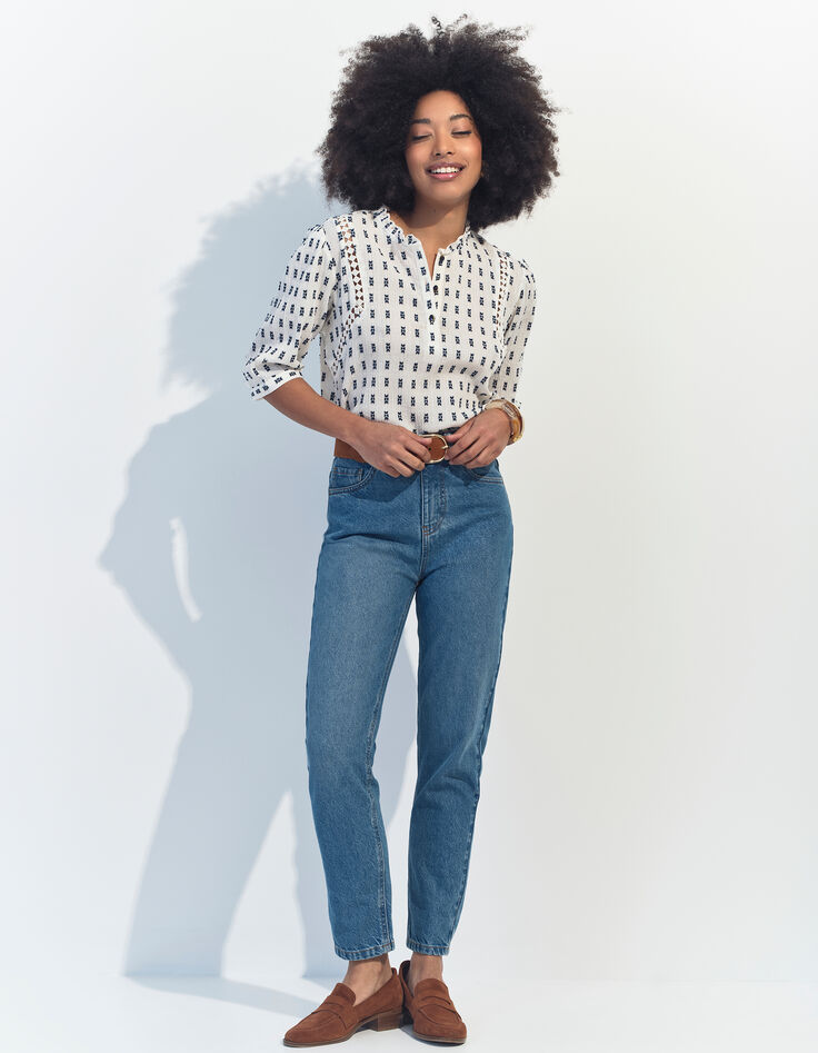 CLAUDIA - Top blanc jacquard minimaliste -6