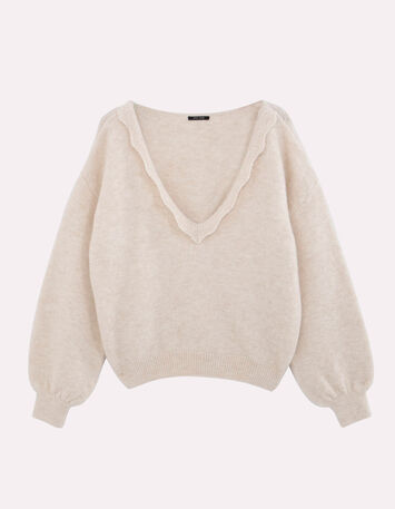 TZAR - Pull ivoire tricot avec col dentelle trico-4
