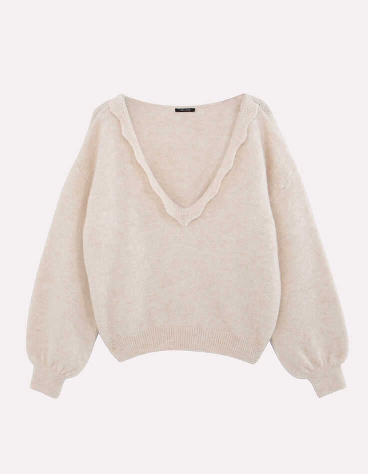 TZAR - Pull ivoire tricot avec col dentelle trico-4