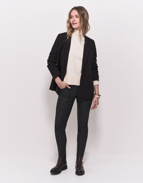 LE JOAN - Jean slim noir 7/8ème enduit esprit motard - One Step