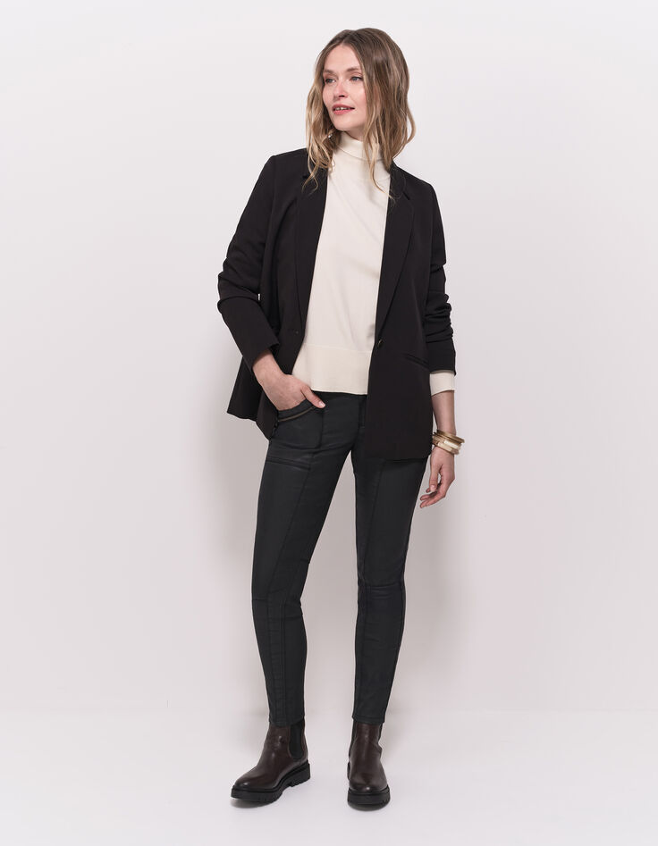LE JOAN - Jean slim noir 7/8ème enduit esprit motard-1 LE JOAN - Jean slim noir 7/8ème enduit esprit motard-1
