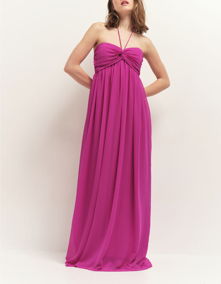 RHODES - Robe bustier longue orchidée à bandeau plissé-1