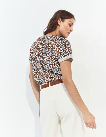 MARANA - T-shirt beige coton bio léopard et message-5