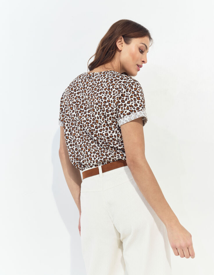 MARANA - T-shirt beige coton bio léopard et message-5