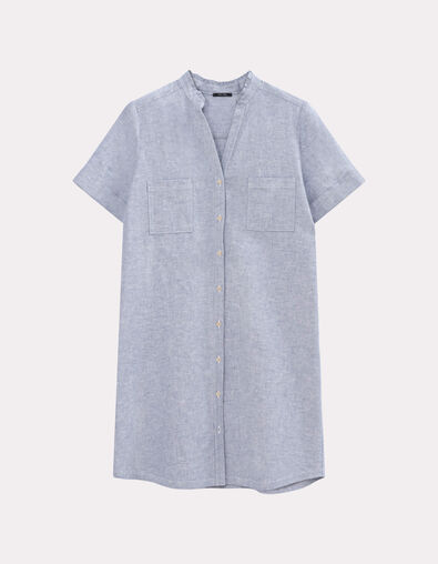 RESEDA - Robe chemise bleue motif rayures fantaisie - One Step