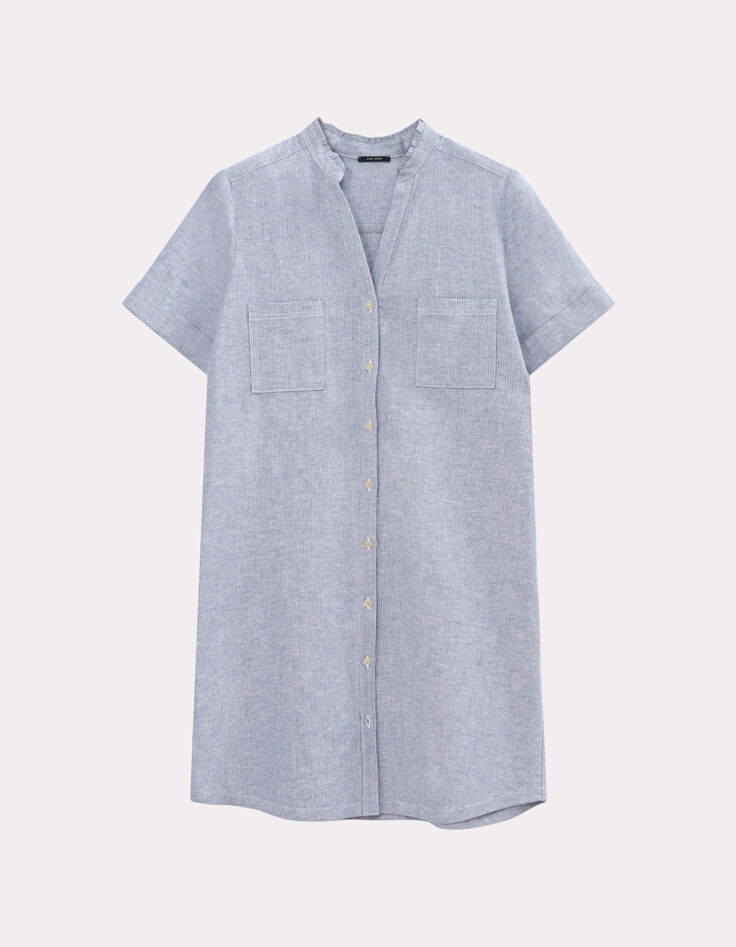 RESEDA - Robe chemise bleue motif rayures fantaisie-1