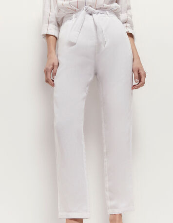 PEARL - Pantalon néo-carotte blanc ceinturé-1