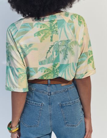 MANU - T-shirt jaune imprim&eacute; oasis aquarell&eacute; -3