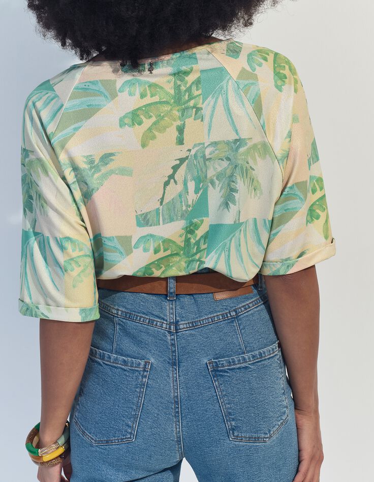 MANU - T-shirt jaune imprim&eacute; oasis aquarell&eacute; -3