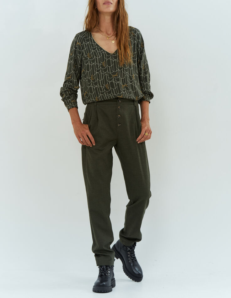 CALIDA - Blouse kaki à imprimé félin art déco-3