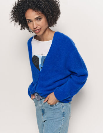 TECK - Cardigan bleu tricot moelleux encolure V-2