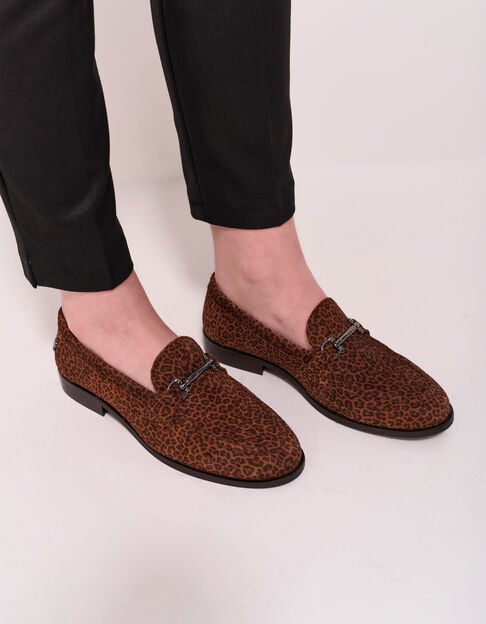 O.ELENA - Mocassins camel cuir velours motif léopard - One Step