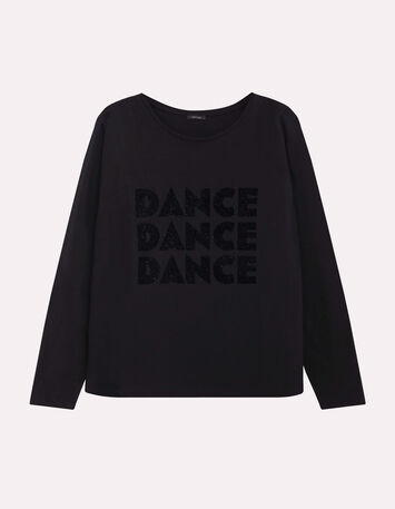 MAFFY - T-shirt noir d&eacute;tail feuillage flocage velours-5