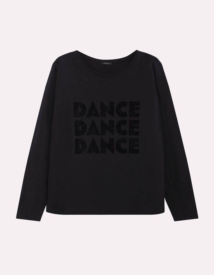 MAFFY - T-shirt noir d&eacute;tail feuillage flocage velours-5