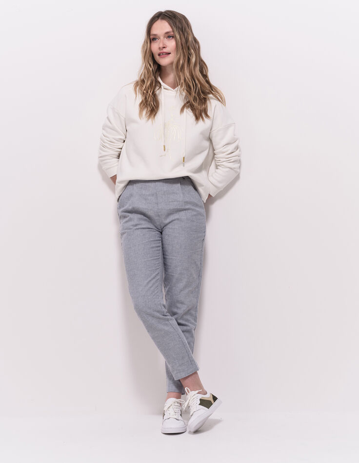 POSY - Pantalon carotte bleu motif rayures fantaisie-1
