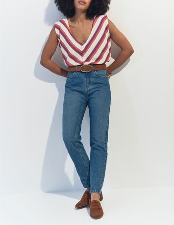 CANDI - Top &eacute;cru motif rayures r&eacute;versible devant/dos-6