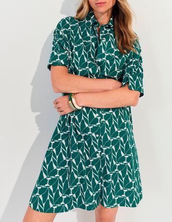 REACH - Robe chemise verte imprim&eacute; feuillage arty -5