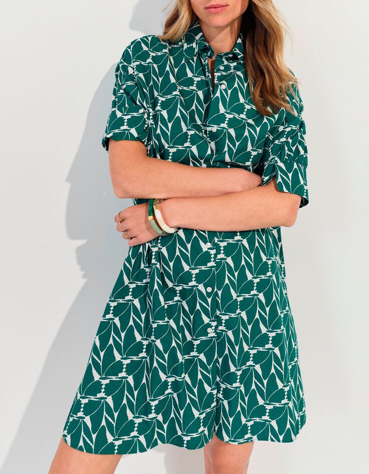 REACH - Robe chemise verte imprim&eacute; feuillage arty -5