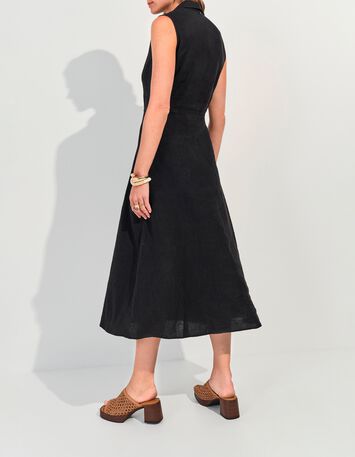 RECIFE - Robe chemise longue noire lin certifi&eacute; surteint-3