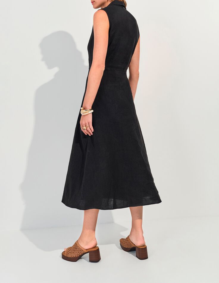 RECIFE - Robe chemise longue noire lin certifi&eacute; surteint-3