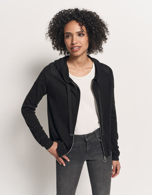 TAÏGA - Cardigan noir à capuche et clous - One Step