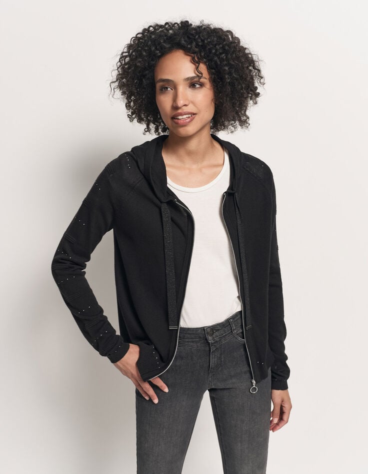 TAÏGA - Cardigan noir à capuche et clous-1 TAÏGA - Cardigan noir à capuche et clous-1