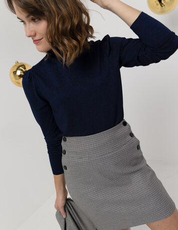 MADLY - T-shirt bleu fines rayures pailletées-5