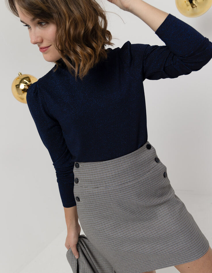 MADLY - T-shirt bleu fines rayures pailletées-5