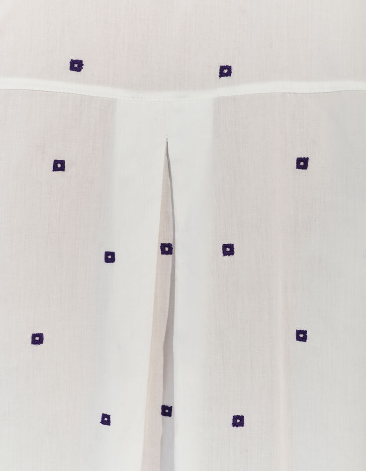 CELESTE - Chemise &eacute;crue broderies petits carr&eacute;s violet -8