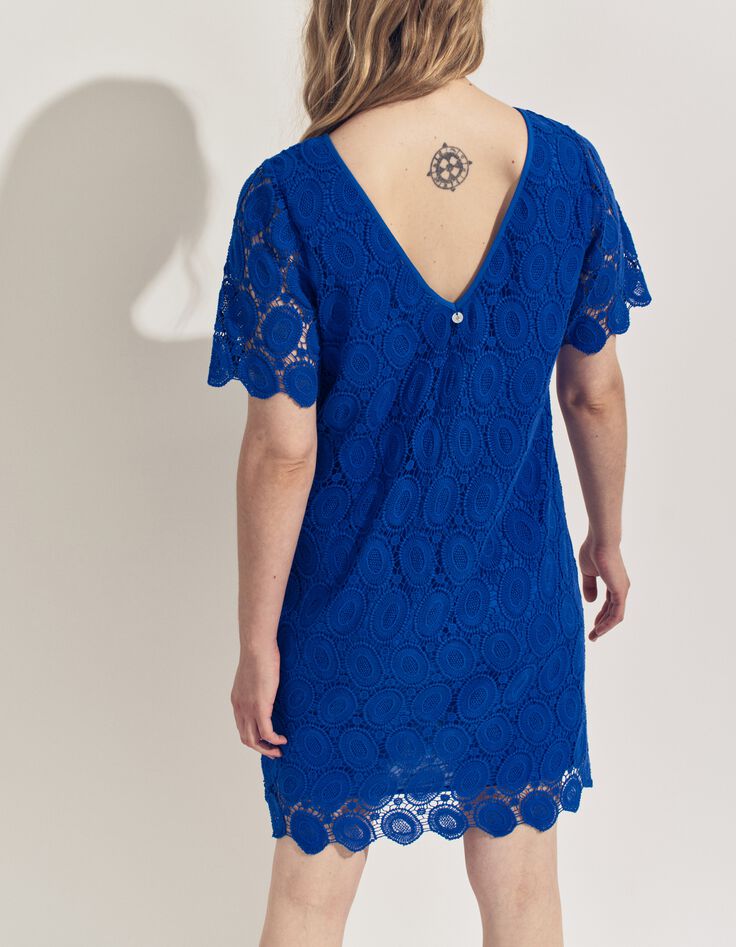 RIELLE - Robe bleue dentelle esprit macram&eacute; -2