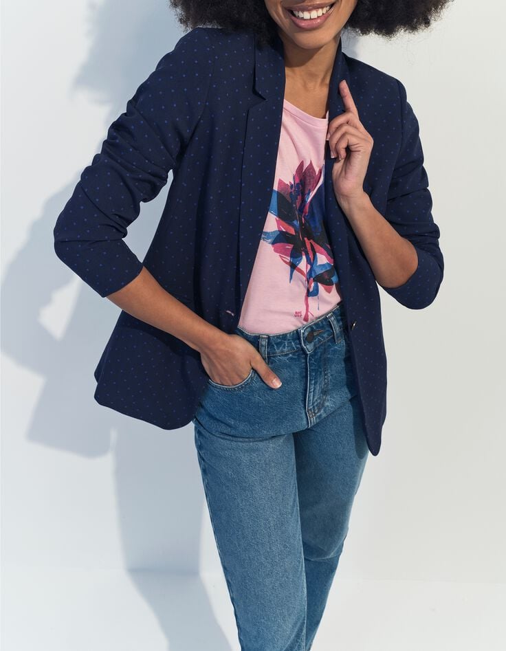 VINNY - Veste de costume bleue imprim&eacute; minimaliste carr&eacute;s-2