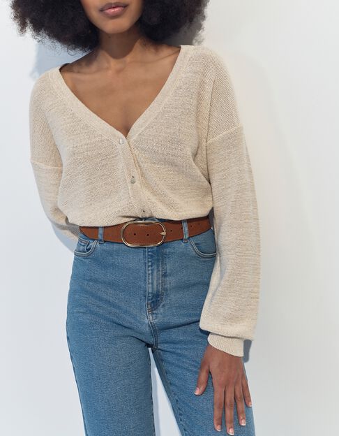 TINA - Cardigan beige tricot lurex encolure V  - One Step