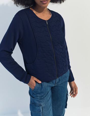 MARINO - Cardigan bleu coton bio zipp&eacute; maille matelass&eacute;e -2