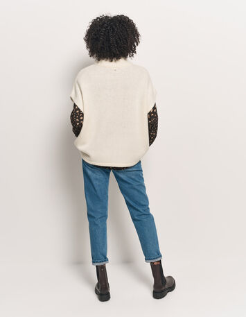 ANDRAS - Poncho écru tricot col montant-3