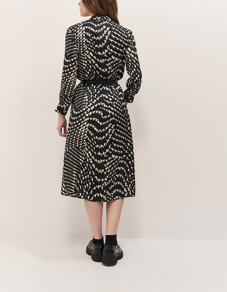 ROUBEN - Robe chemise longue noire à imprimé optique-4