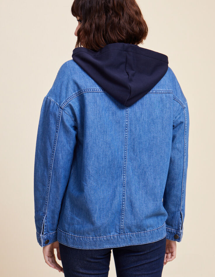 DOLLIS - Veste en jean light wash à capuche amovible-2